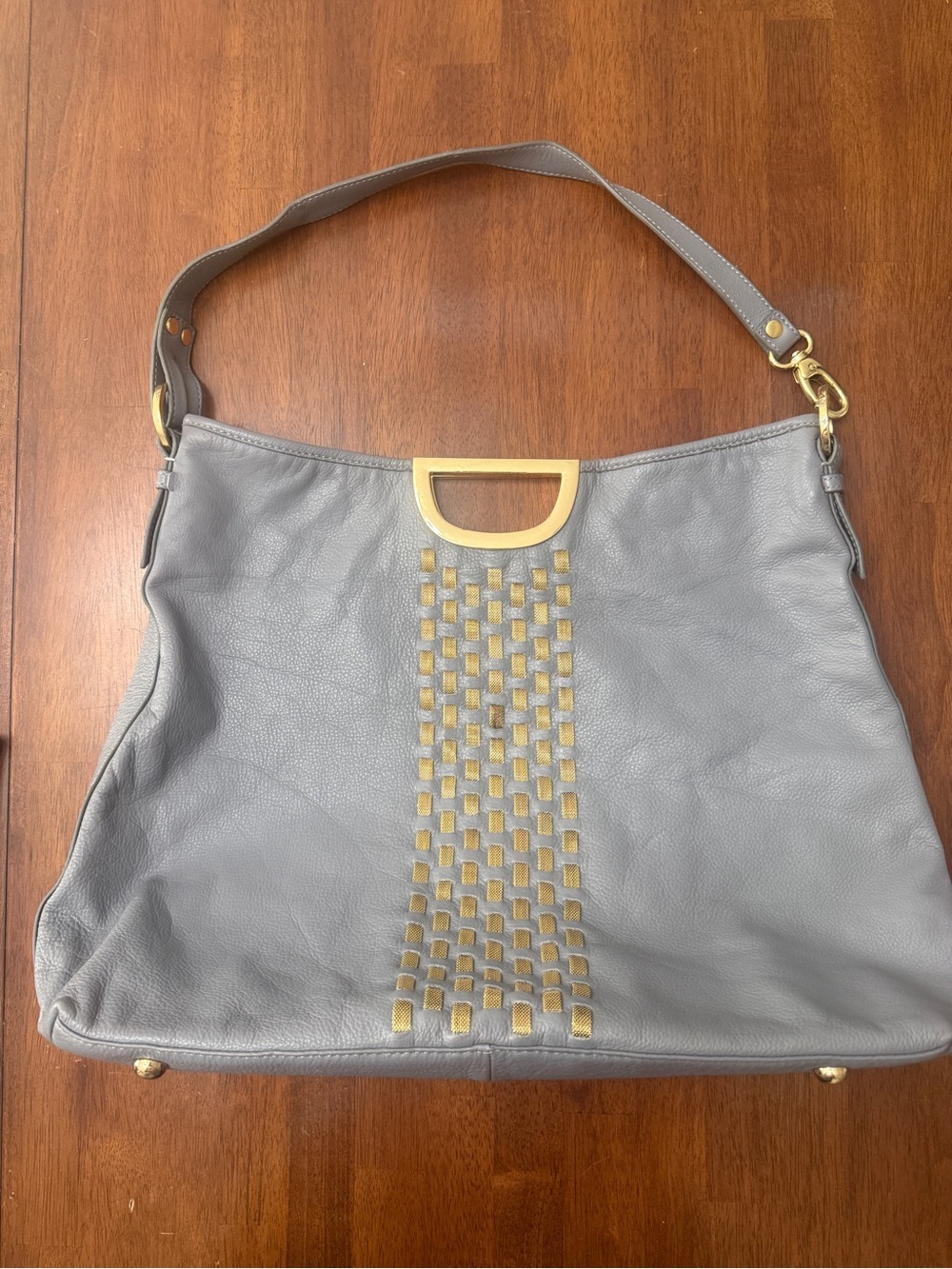 Gray Genuine Leather Shoulder/Travel/Computer Bag with Gold Accent